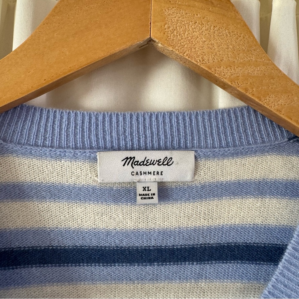 Madewell Blue and Cream 100% Cashmere Boxy Striped Sweater Size XL - Picture 6 of 8